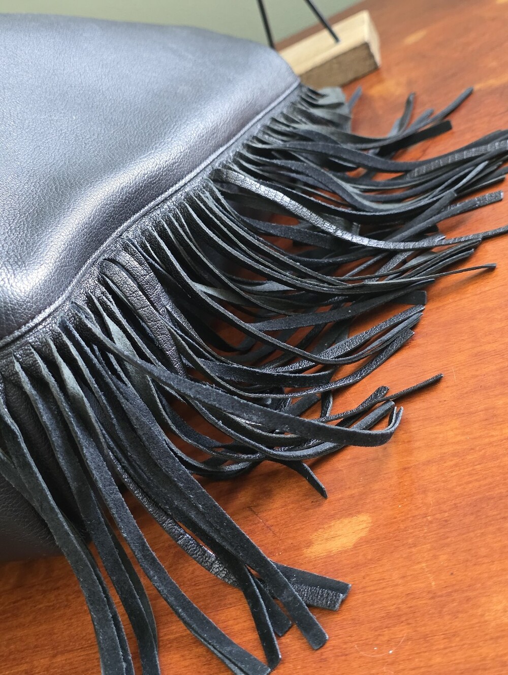 YSL Saint Laurent Paris Black Leather Fringe Tote Bag COA Detachable Pouch Large - Picture 12 of 16
